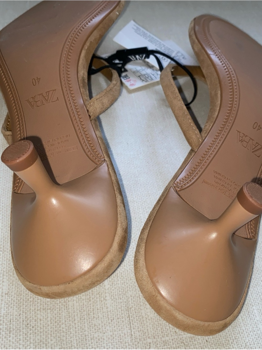 Zara Kitty Heels Sandals Euro 40 US 9 Tan Light Brown Leather NWT - Picture 3 of 16